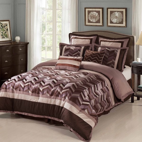 Jonathan Purple/ Brown Chevron 8-piece Reversible Comforter Set - Free ...