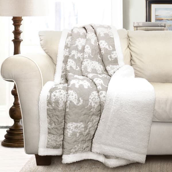 Taylor & Olive Ever-Tru Elephant Parade Soft Sherpa Throw - Grey