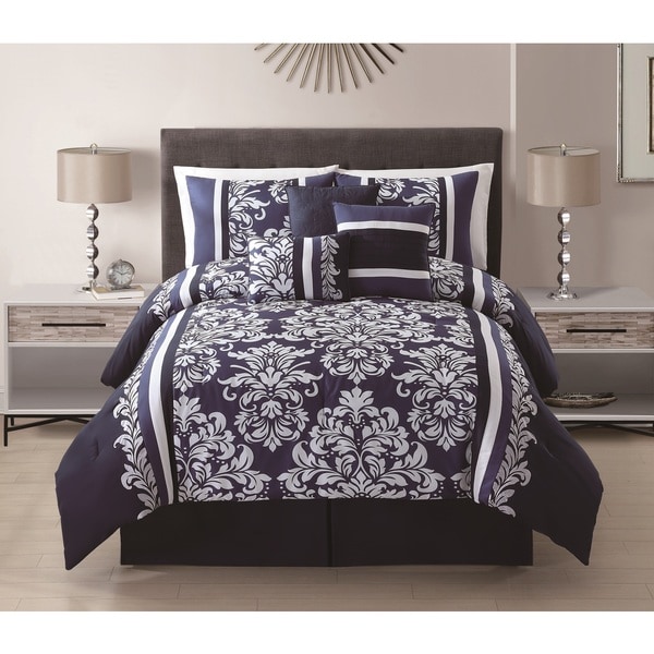 Shop Taylor 7piece Navy Embroidered Floral Medallion Comforter Set