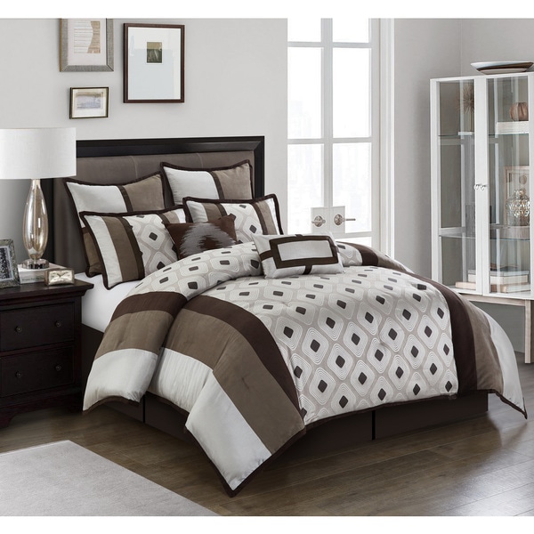 Nanshing Grayson Silver/ Brown Geometric 8-piece Reversible Comforter Set