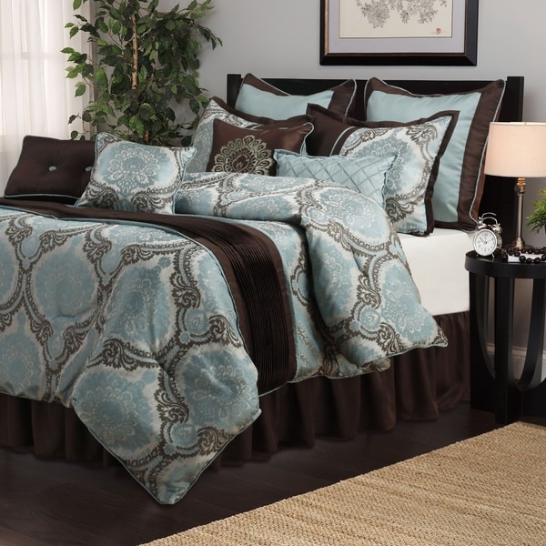 Nanshing Sofia Aqua/ Brown Medallion 8-piece Comforter Set