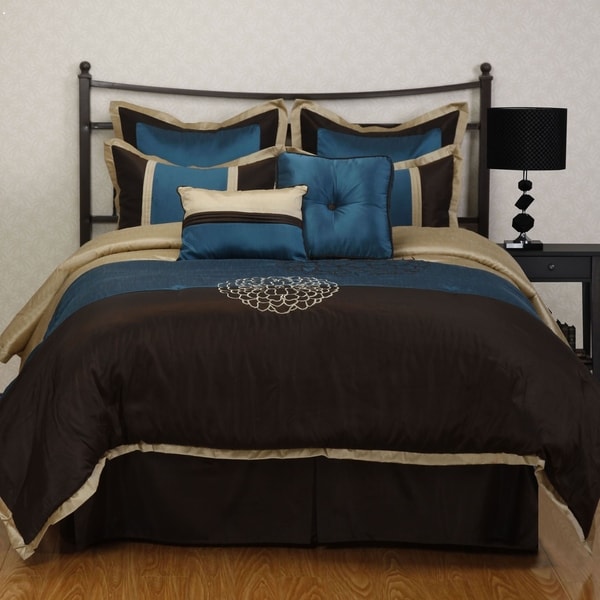 Nanshing Phoebe Brown Embroidered 8-piece Comforter Set