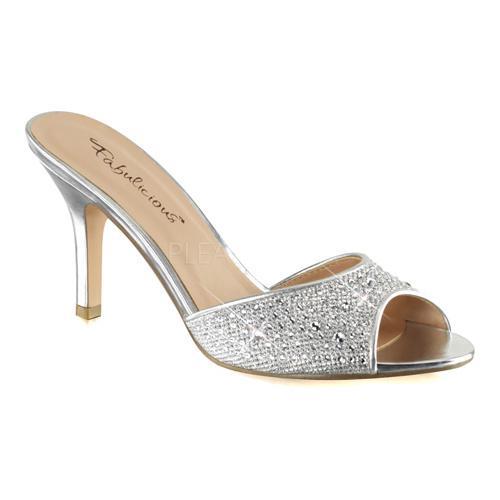 Shop Women's Fabulicious Lucy 01 Heeled Slide Silver Glitter Mesh ...