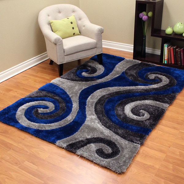 3D Shaggy-805 Abstract Swirl Design Elextric Blue Color Area Rug 5'x7 ...