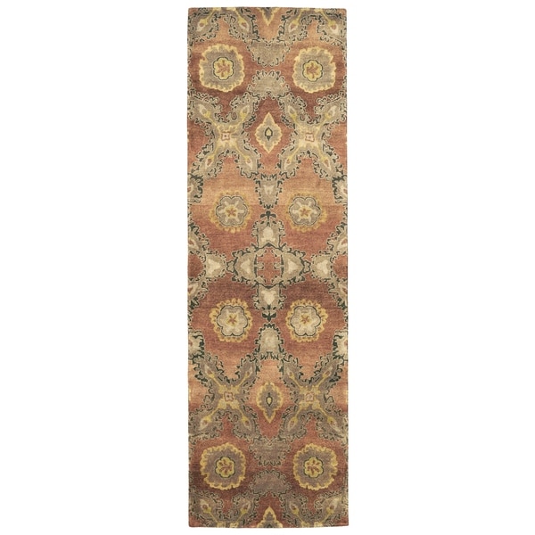 Grand Bazaar Hand-knotted 100-percent Wool Pile Amzad Rug in Rust - 2'6" x 8'