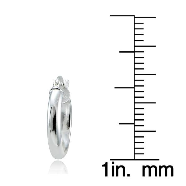 dimension image slide 3 of 3, Mondevio Sterling Silver 15mm Round Hoop Earrings (3 Options or Set of 3)