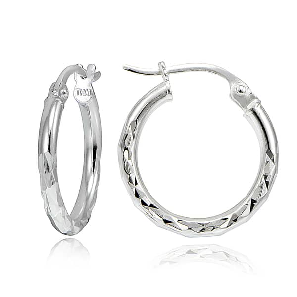 slide 1 of 7, Mondevio Sterling Silver 15mm Round Hoop Earrings (3 Options or Set of 3) White Square