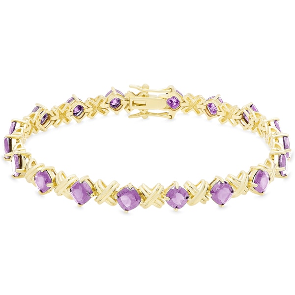 Dolce Giavonna Gold Over Sterling Silver Cushion Cut Gemstone XO Link Bracelet