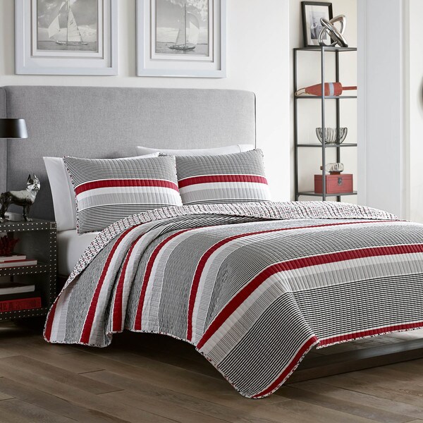 Poppy & Fritz Anchors Away Reversible Stripe Cotton 3-Piece Quilt Set