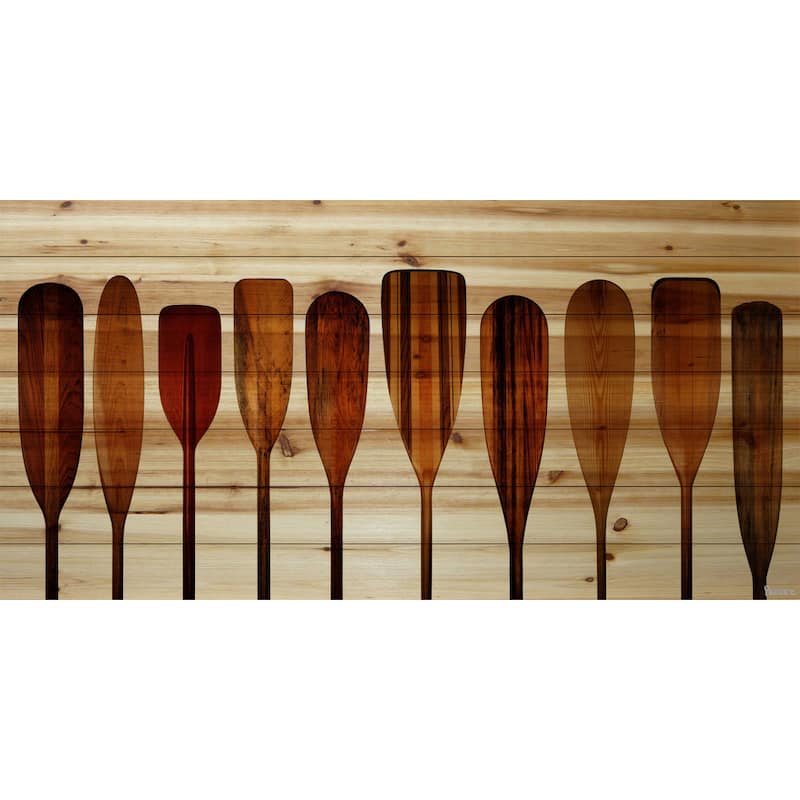 Parvez Taj - Canoe Paddles Painting Print on Natural Pine Wood