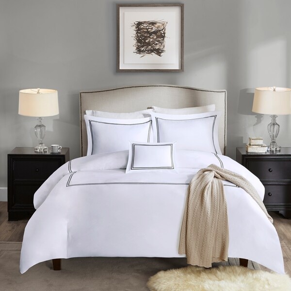 Madison Park Signature Luxury 1000 Thread Count Embroidered Cotton Sateen Duvet Cover Set 4-Color Option