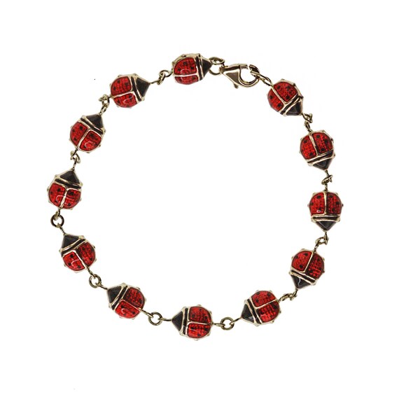 Shop 14k Yellow Gold Enamel Lady Bug Bracelet Free Shipping Today