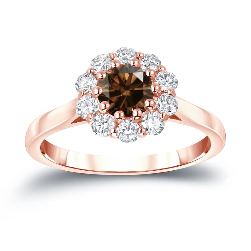 Auriya 14k Gold 1ctw Brown Diamond Halo Engagement Ring (H, I1-I2) - Rose - 4