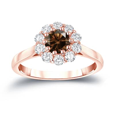 Auriya 14k Gold 1ctw Brown Diamond Halo Engagement Ring (H, I1-I2)