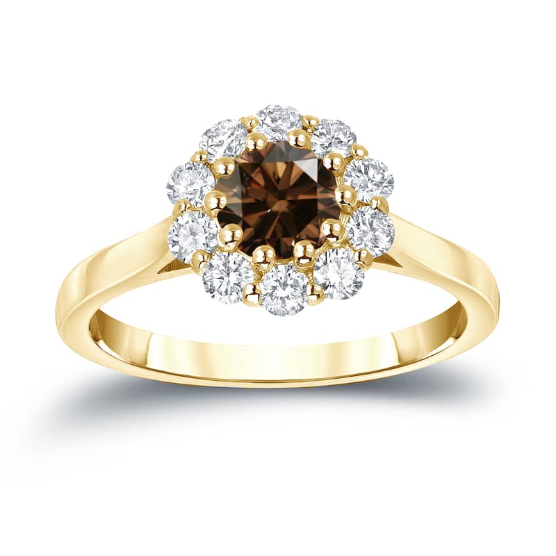 Auriya 14k Gold 1ctw Brown Diamond Halo Engagement Ring (H, I1-I2) - Yellow - 4