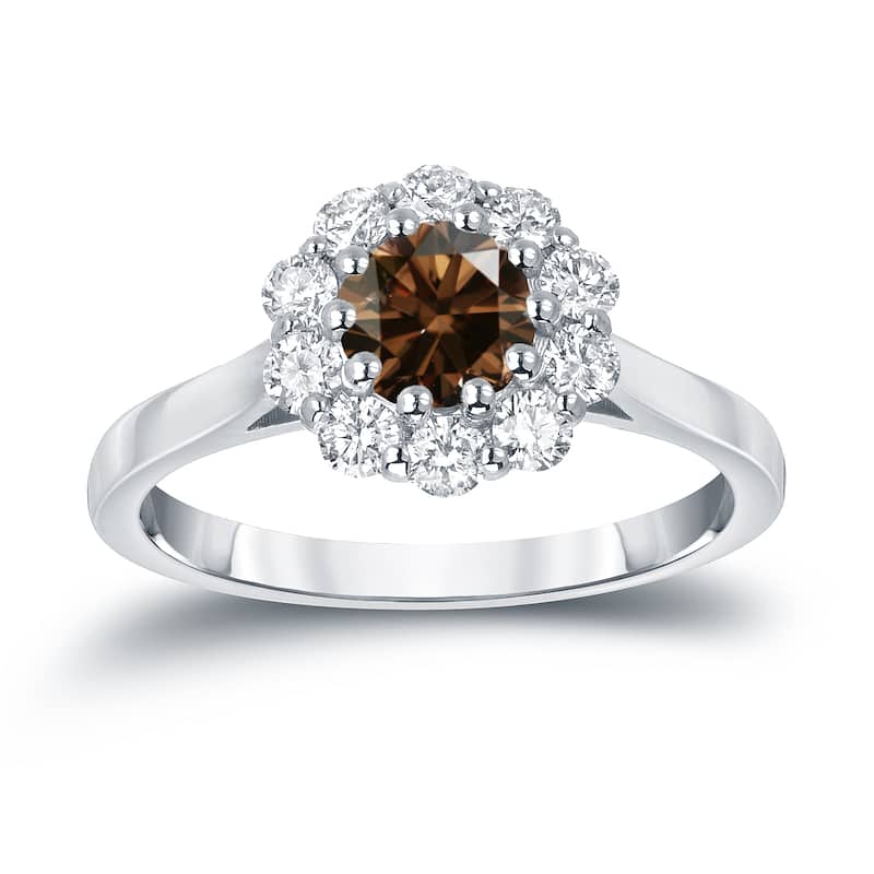 Auriya 14k Gold 1ctw Brown Diamond Halo Engagement Ring (H, I1-I2) - White - 4