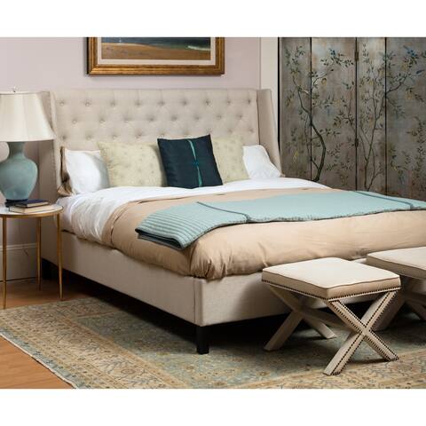 SAFAVIEH Couture High Line Collection Miguel Tufted Beige Linen Bed (King)