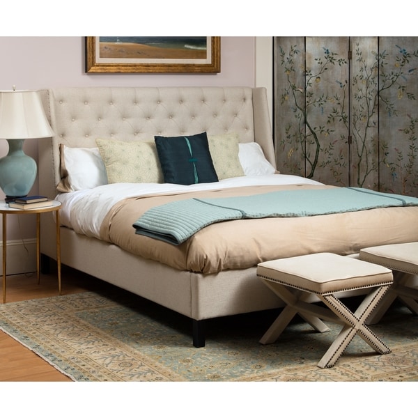 Safavieh Couture High Line Collection Miguel Tufted Beige Linen Bed (King)