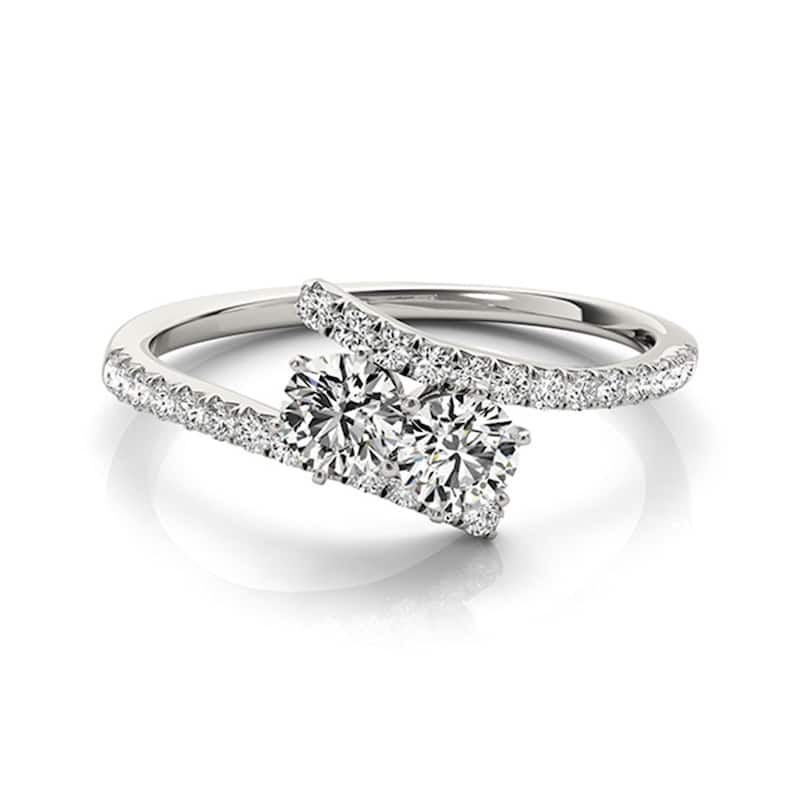 Auriya 14k Gold 1/2 carat TW 2-Stone Bypass Diamond Engagement Ring