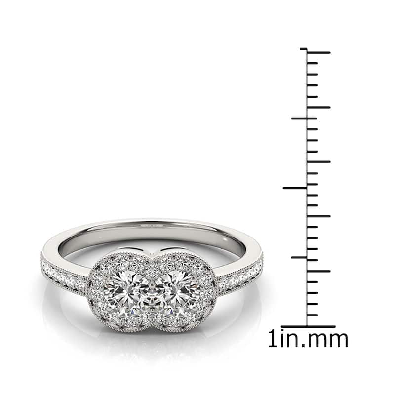 Auriya Vintage 3/4cttw Round 2-Stone Diamond Halo Engagement Ring 14k White Gold