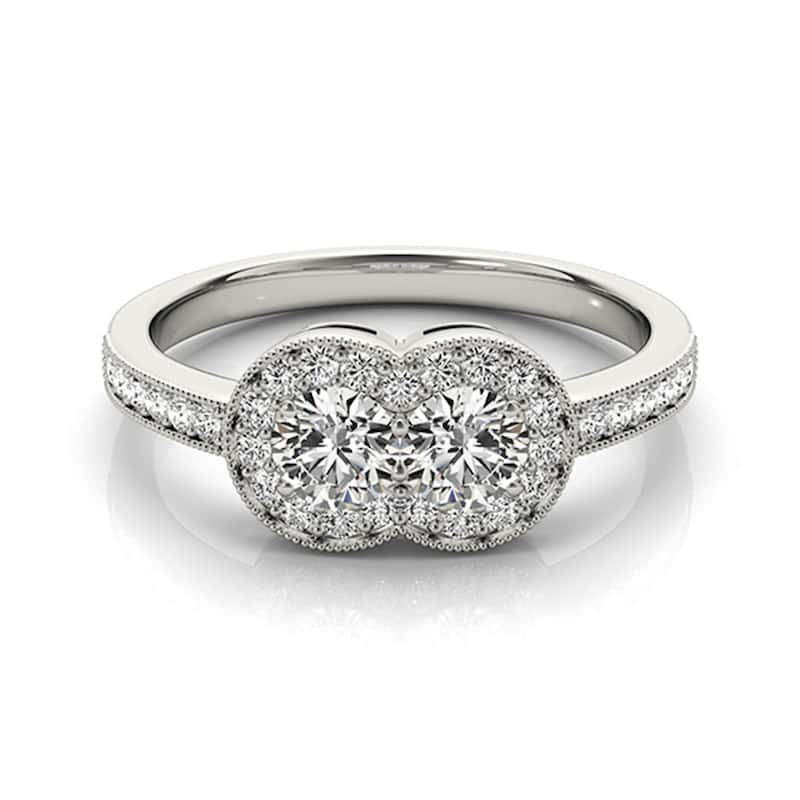 Auriya Vintage 3/4cttw Round 2-Stone Diamond Halo Engagement Ring 14k White Gold