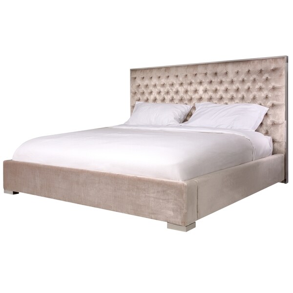 Safavieh Couture Chester Pearl Tufted Velvet Glam Commercial Grade Bed (King)