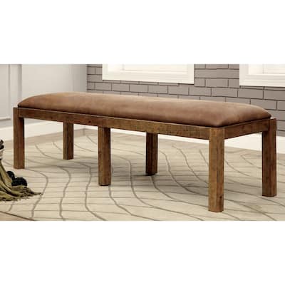 Matthias Rustic Wood Brown Faux Leather Dining Bench by Furniture of America