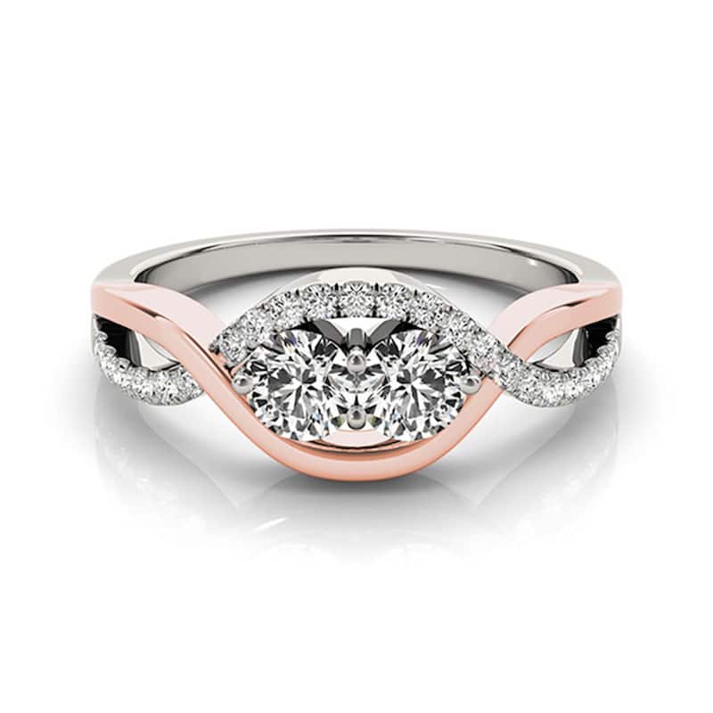 Auriya 14k Two-tone Gold 1/2ctw Unique Two-stone Diamond Engagement Ring (H-I, SI1-SI2)