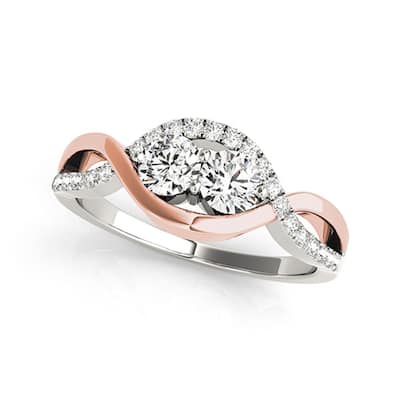 Auriya 14k Two-tone Gold 1/2ctw Unique Two-stone Diamond Engagement Ring (H-I, SI1-SI2)