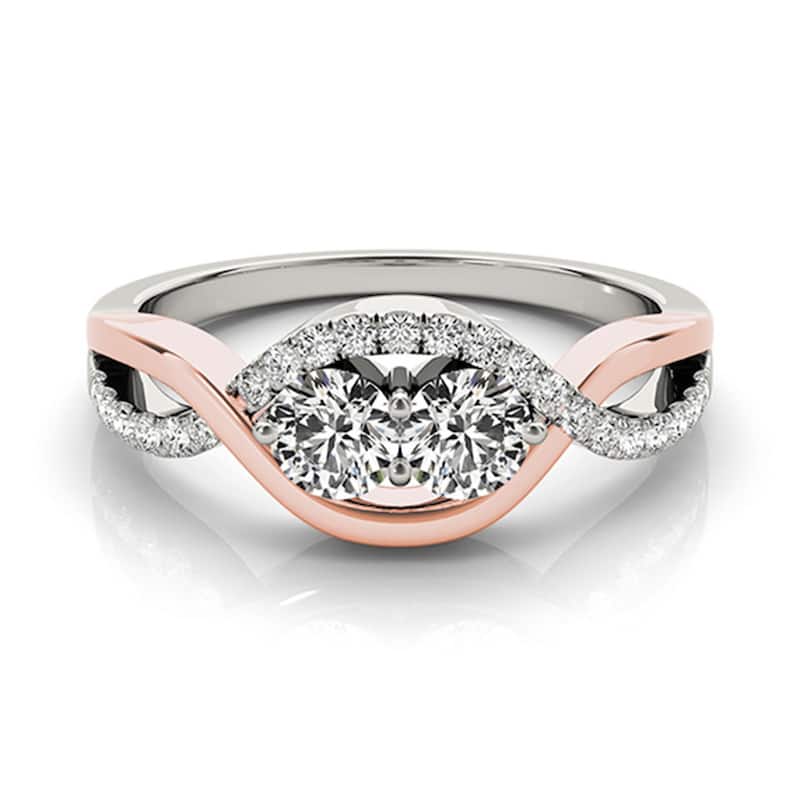Auriya 14K Rose and White Gold Infinity 2-Stone Diamond Engagement Ring 3/4ct TDW