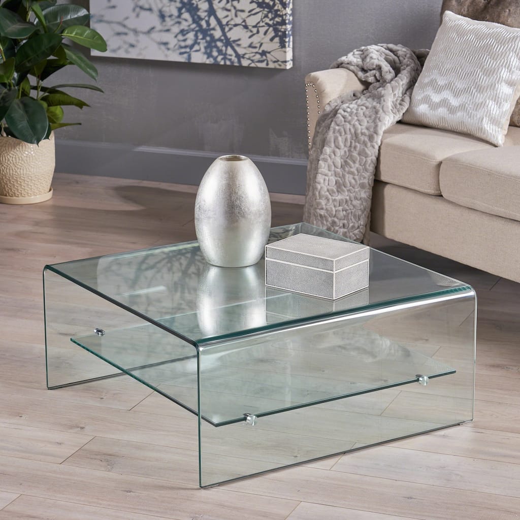 Ramona Square Glass Coffee Table with Shelf by Christopher Knight Home