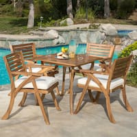 Outdoor Hermosa 5-piece Acacia Wood Dining Set with Cushions by Christopher Knight Home