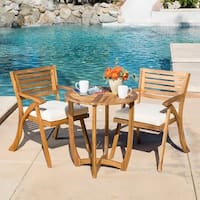 Coronado Outdoor 3-piece Acacia Wood Bistro Set with Cushions by Christopher Knight Home