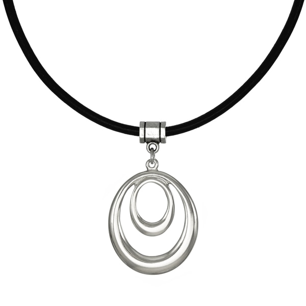 black cord necklace with silver pendant