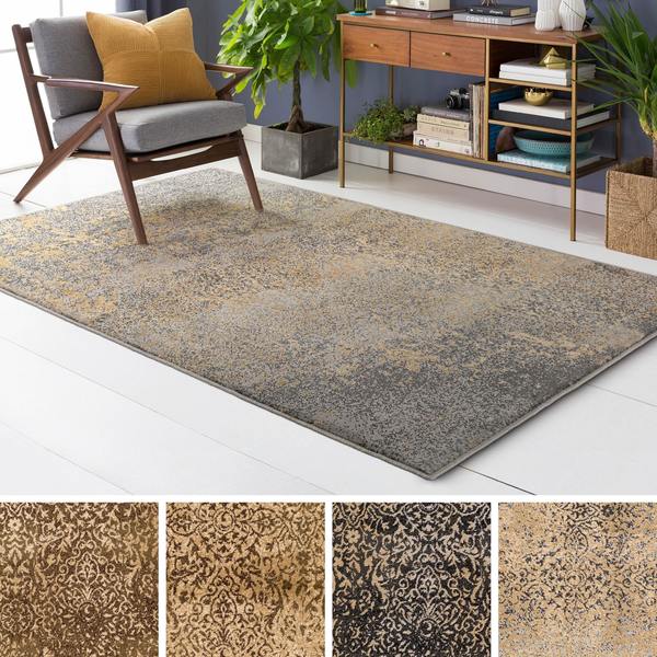 Falls Distressed Damask Area Rug