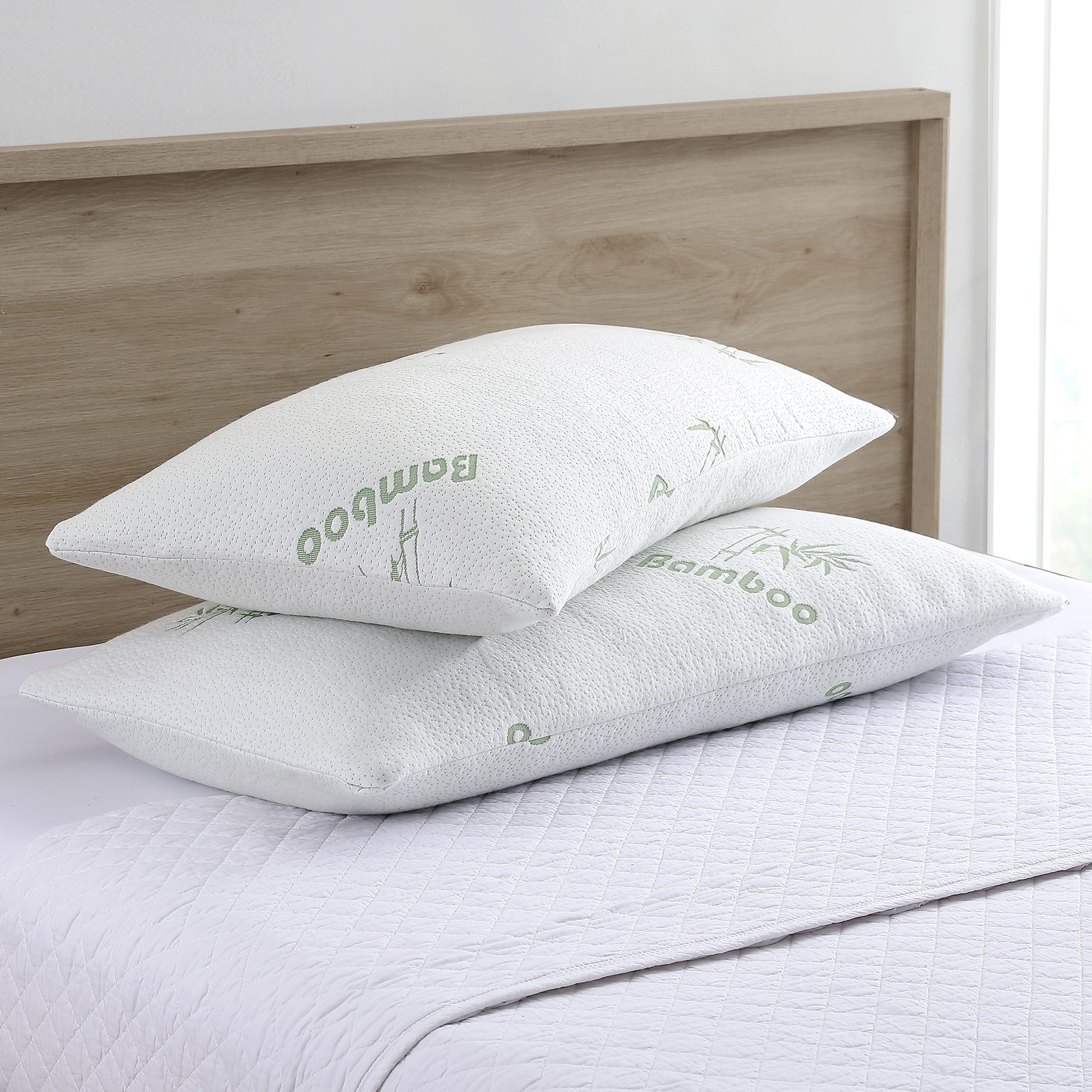 Cooling Bamboo Pillows 2 Pack, Luxury Shredded Memory Foam Pillows Queen  Size Set of 2, Cloud