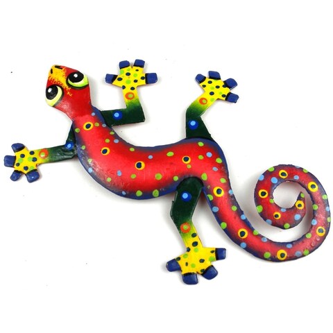 Handmade 8" Metal Red Confetti Gecko (Haiti)