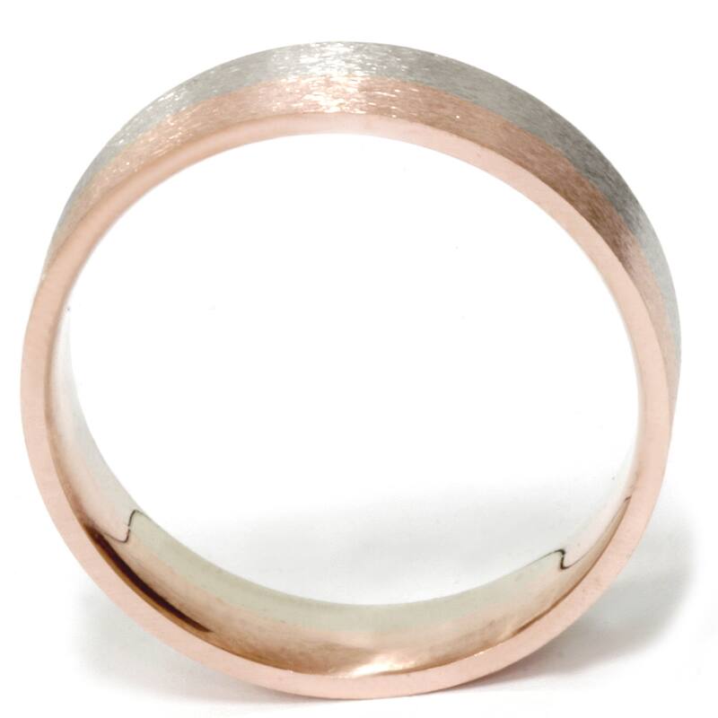 14k Two-Tone Rose & White Gold Men's 6mm Brushed Wedding Band