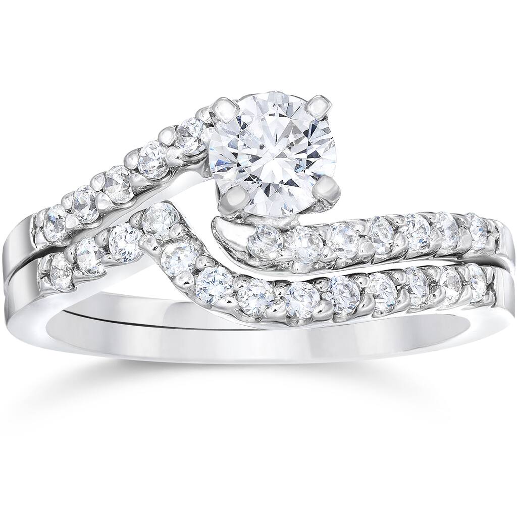 14k White Gold 1ct TDW Diamond Engagement Matching Wedding Ring Set 14K White Gold