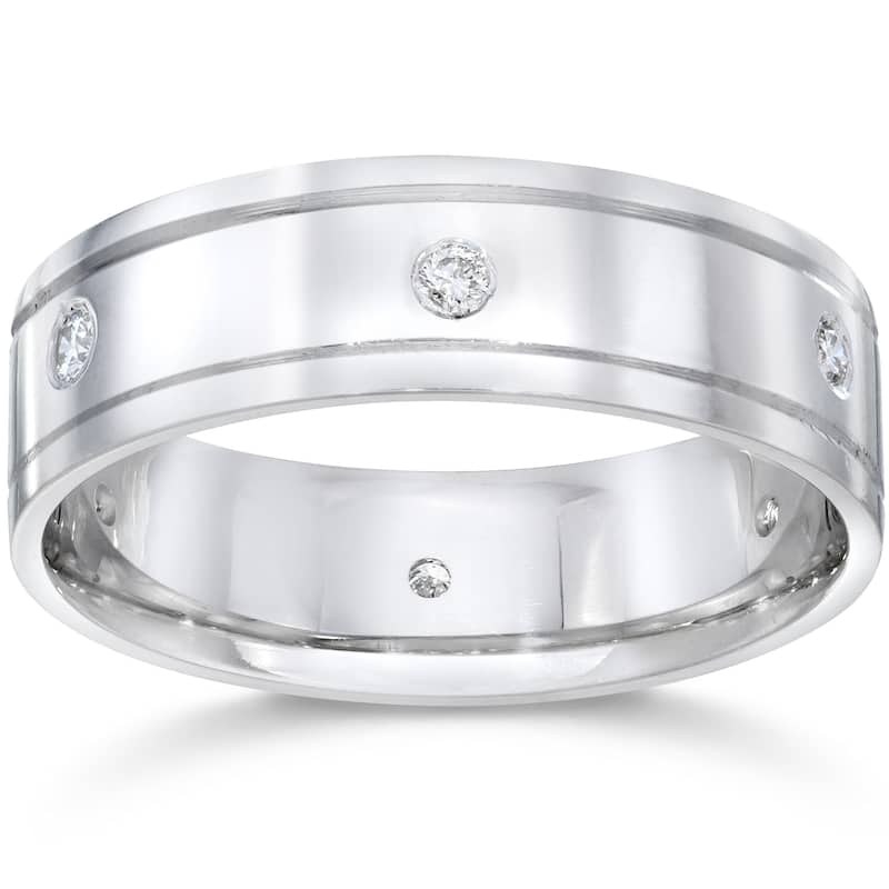 14K White Gold 1/5 CT TDW Men's Diamond High Polished Wedding Ring - 6