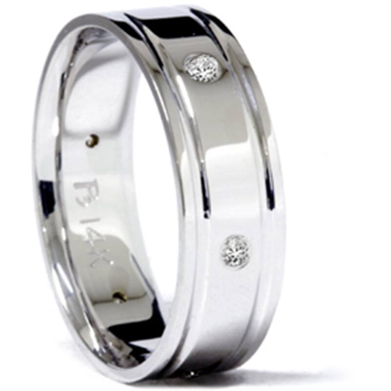 14K White Gold 1/5 CT TDW Men's Diamond High Polished Wedding Ring
