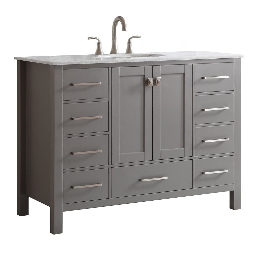 Vinnova Gela 48 Inch Single Vanity In Grey With Carrera White Marble Top Without Mirror Overstock 11153424