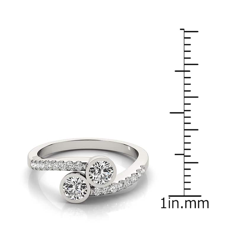 Auriya 14k Gold 1/2 carat TW Round Bezel-set 2-Stone Diamond Engagement Ring