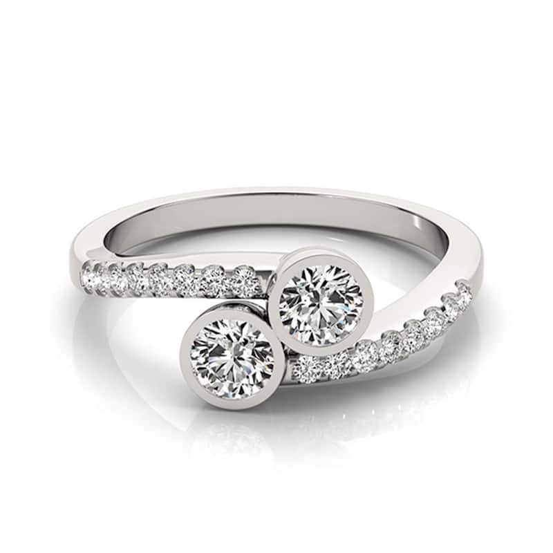 Auriya 14k Gold 1/2 carat TW Round Bezel-set 2-Stone Diamond Engagement Ring