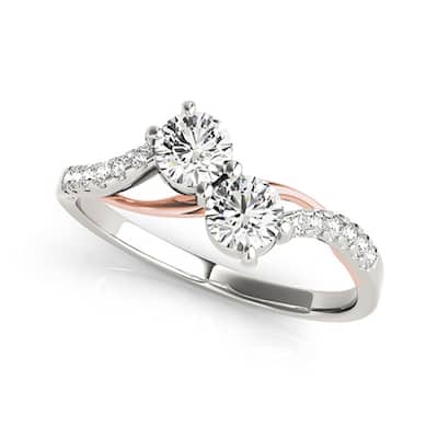 Auriya Rose and White Gold 2- Stone Diamond Engagement Ring 1/2ct TDW