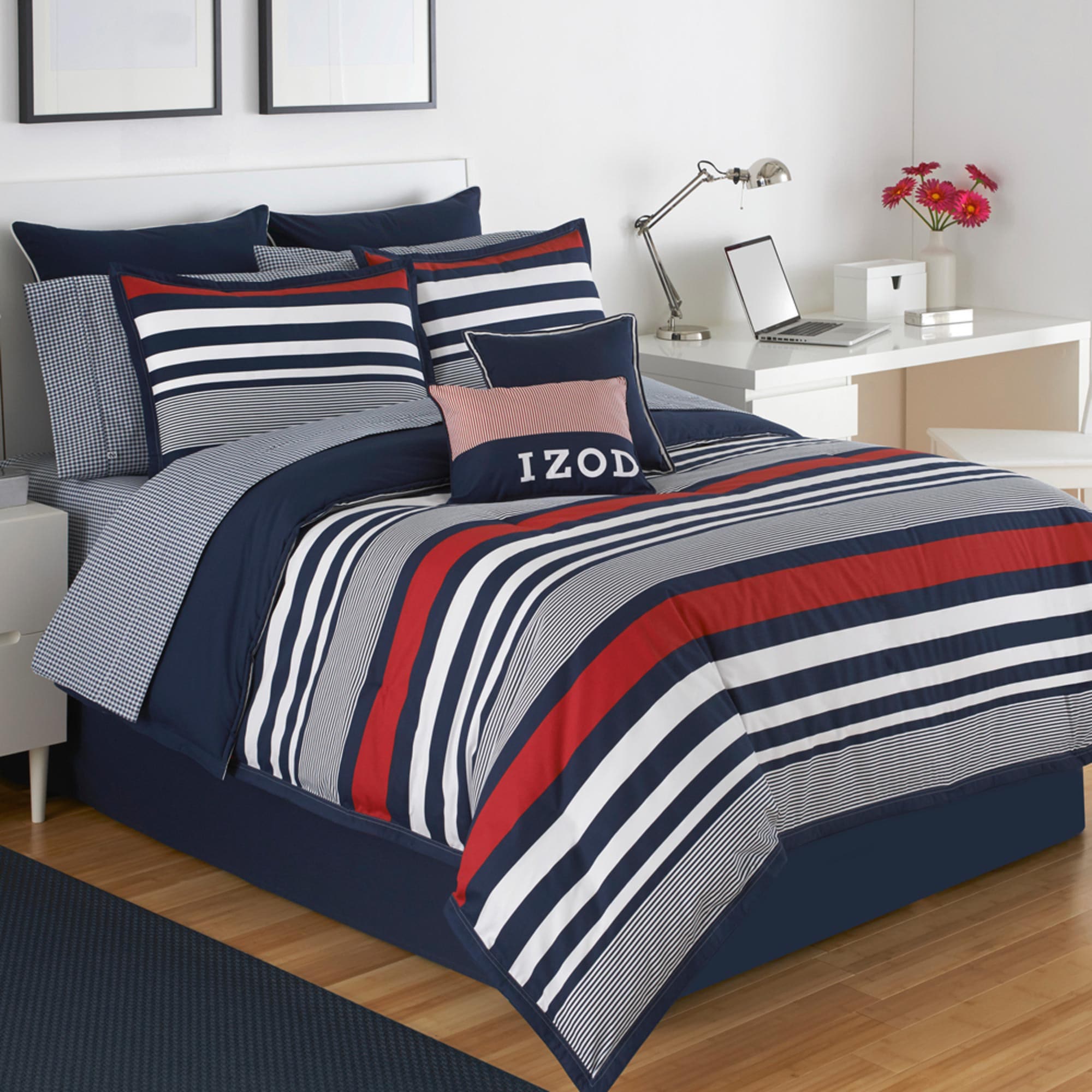 Shop Izod Varsity Stripe 4 Piece Comforter Set In Red White And