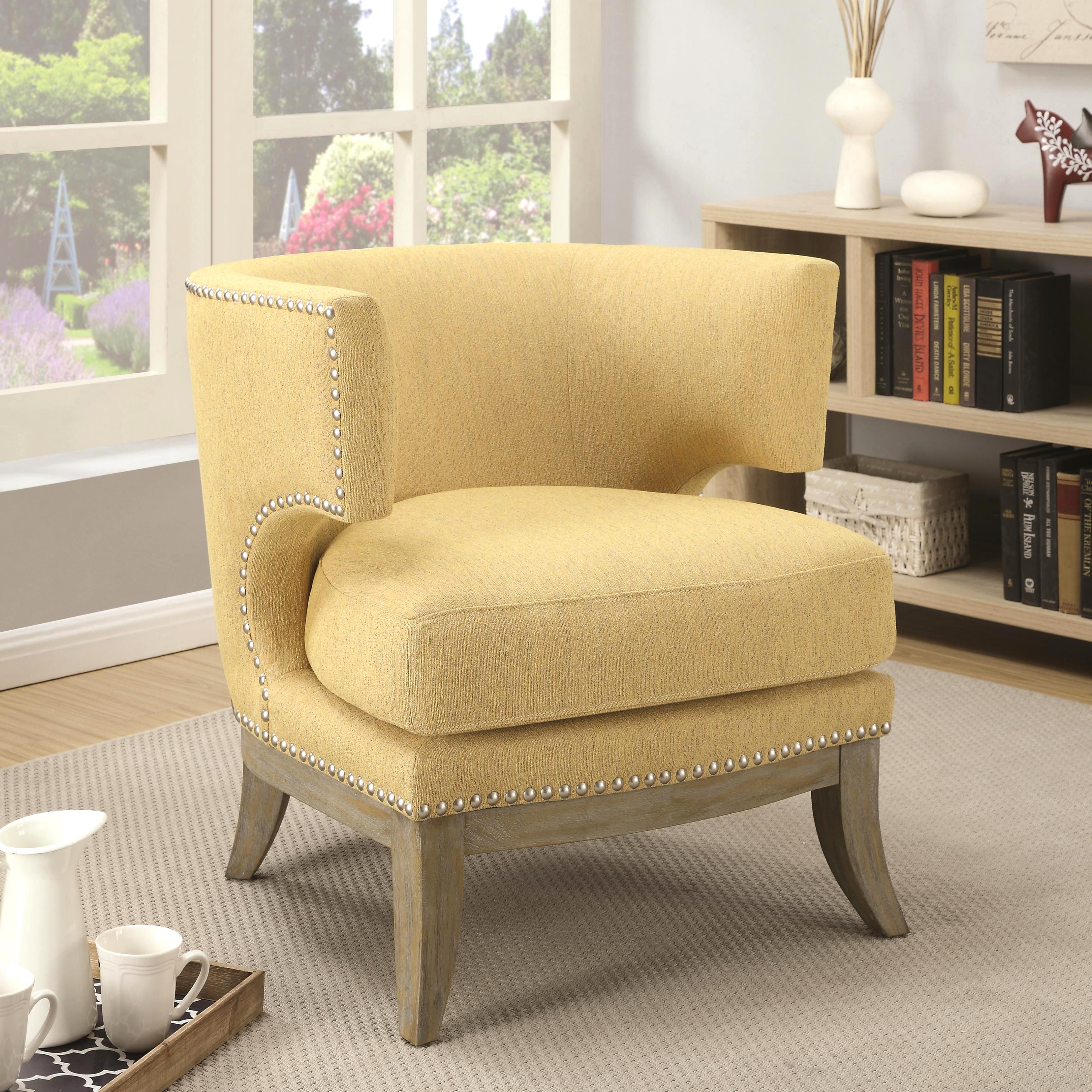 Luxenberg Mid Century Modern Barrel Back Design Yellow Accent Chair With Nailhead Trim Luxenberg Mid Century Modern Barrel Back Design Yellow Accent Chair With Nailhead Trim
