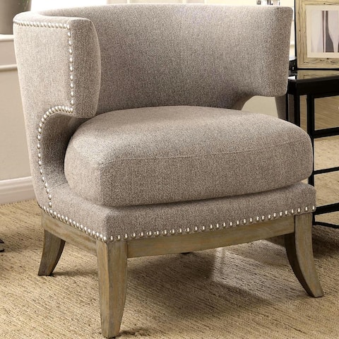Luxenberg Mid Century Modern Barrel Back Design Grey Accent Chair with Nailhead Trim