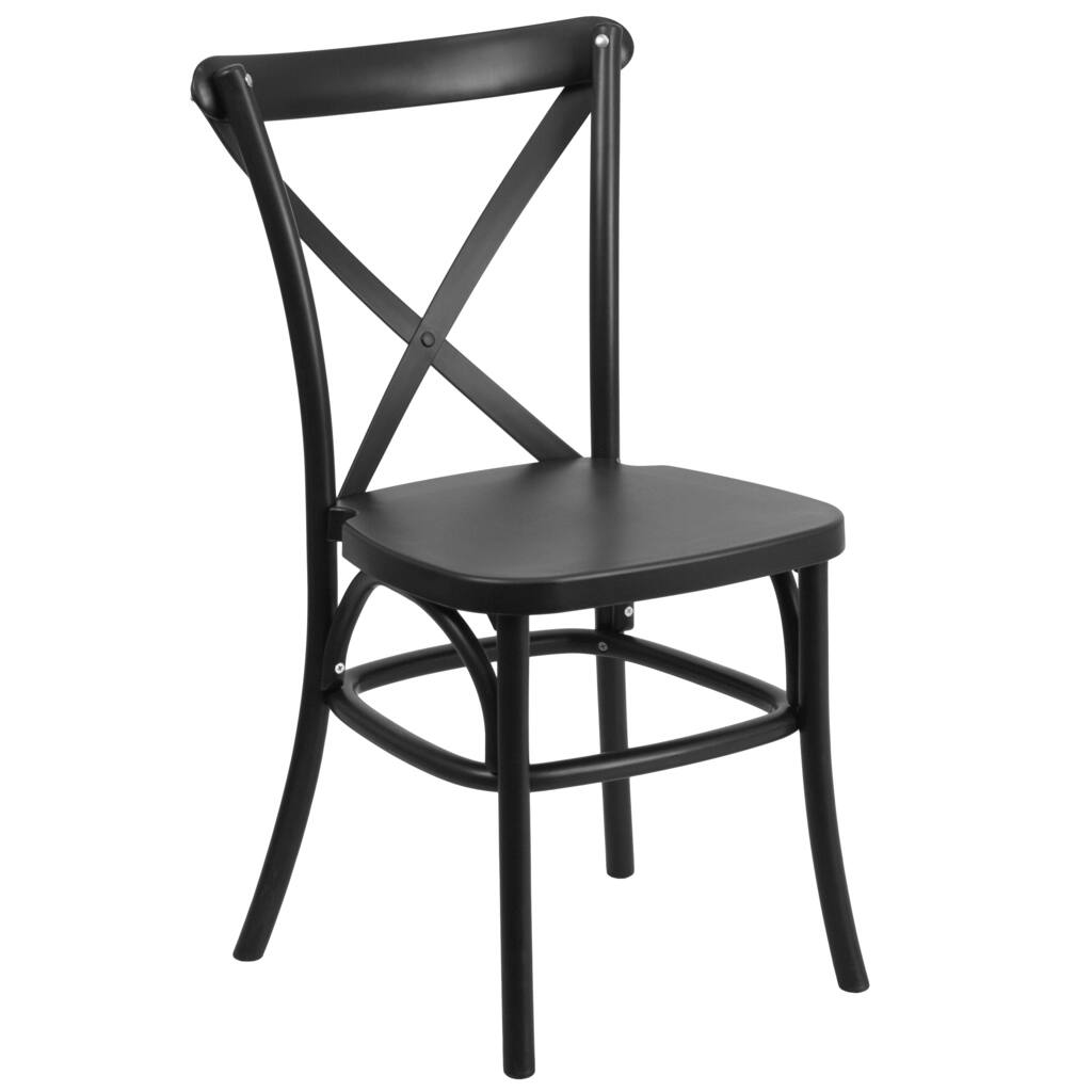 Saber Bistro Resin Cross Back Design Black Stack Dining Chairs