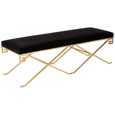 Safavieh Couture High Line Collection Talita Black Velvet/ Gold Leaf Glam Bench